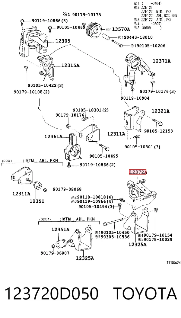 Coxim (suporte) esquerdo de motor 123720D050 Toyota