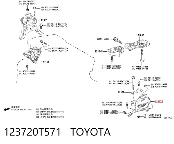 Coxim (suporte) esquerdo de motor 123720T571 Toyota