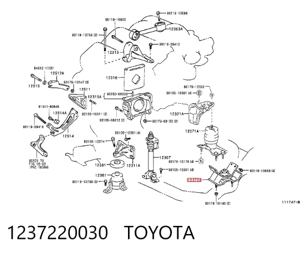 Coxim (suporte) esquerdo de motor 1237220030 Toyota