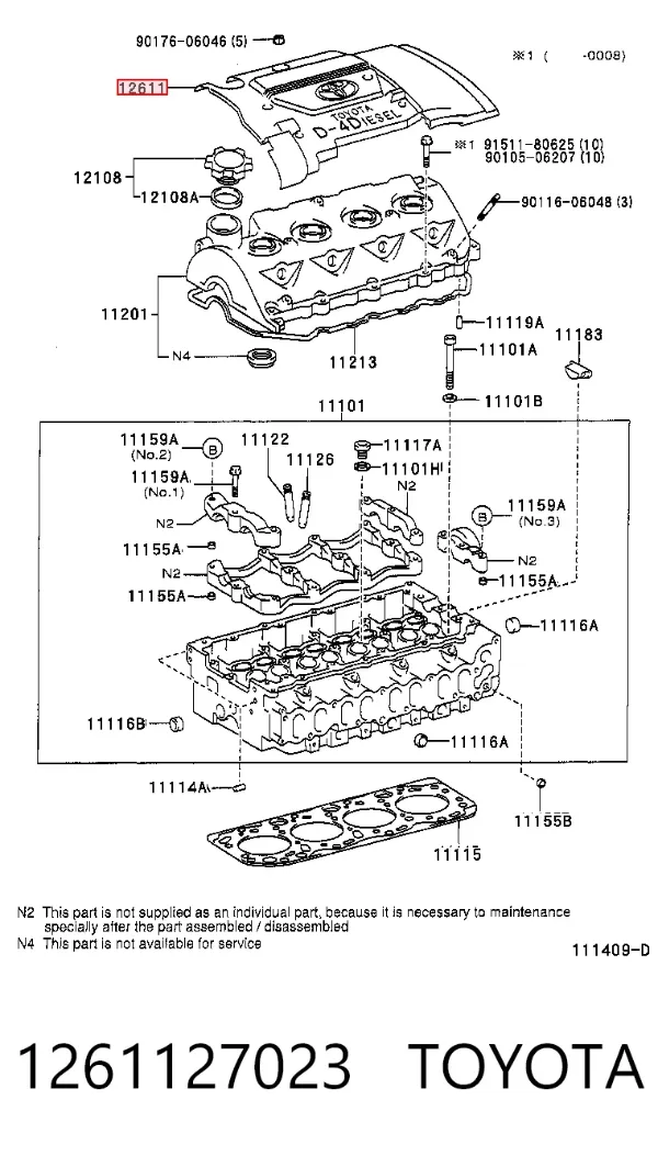 Tampa de motor decorativa 1261127023 Toyota