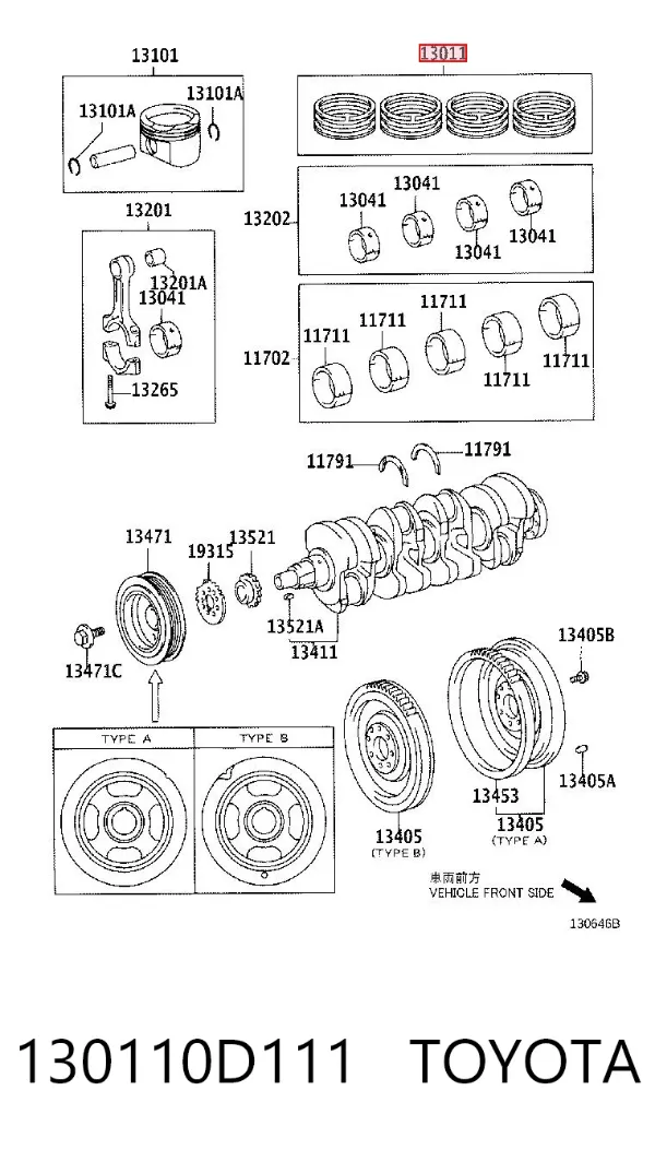 Kit de anéis de pistão de motor, STD. 130110D111 Toyota