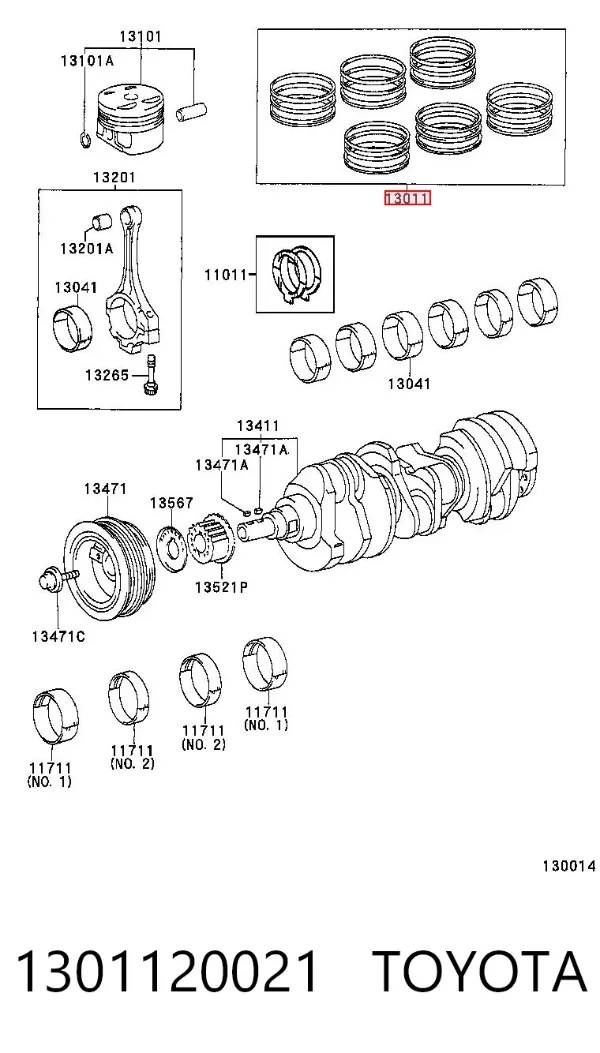 Kit de anéis de pistão de motor, STD. 1301120021 Toyota