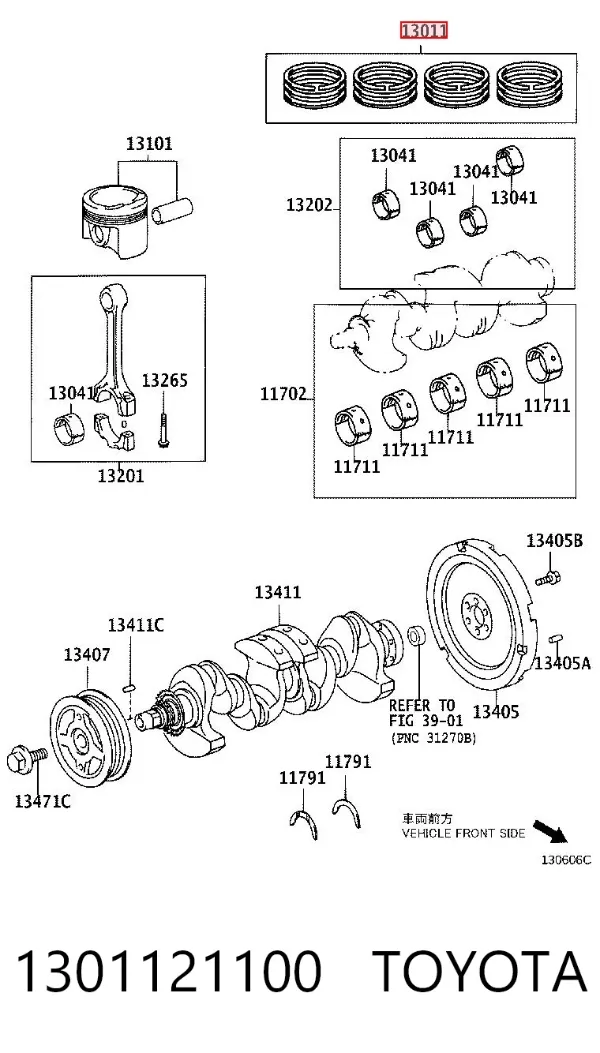 Kit de anéis de pistão de motor, STD. 1301121100 Toyota