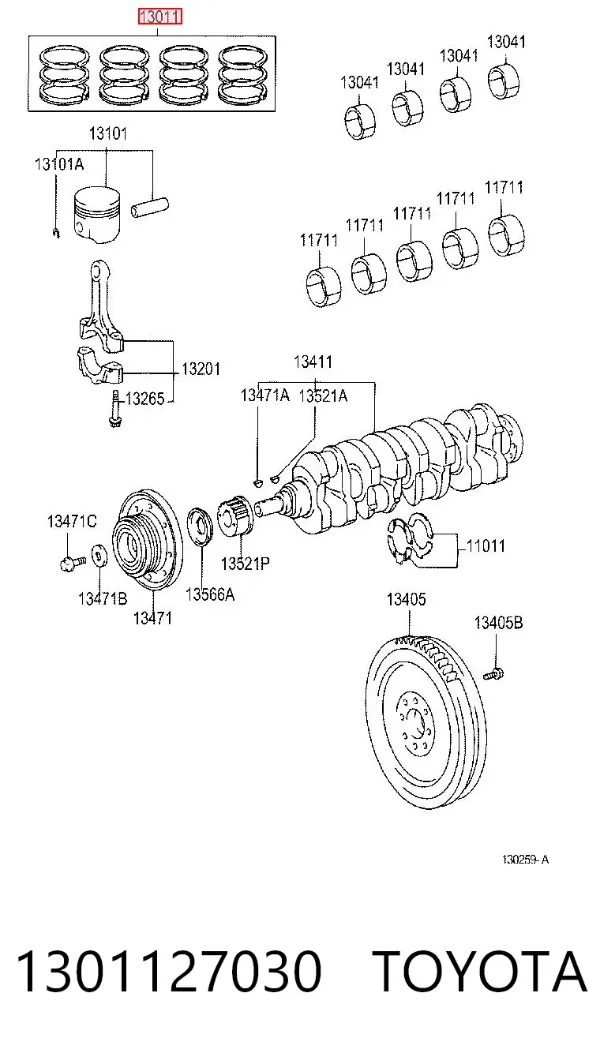 Kit de anéis de pistão de motor, STD. 1301127030 Toyota