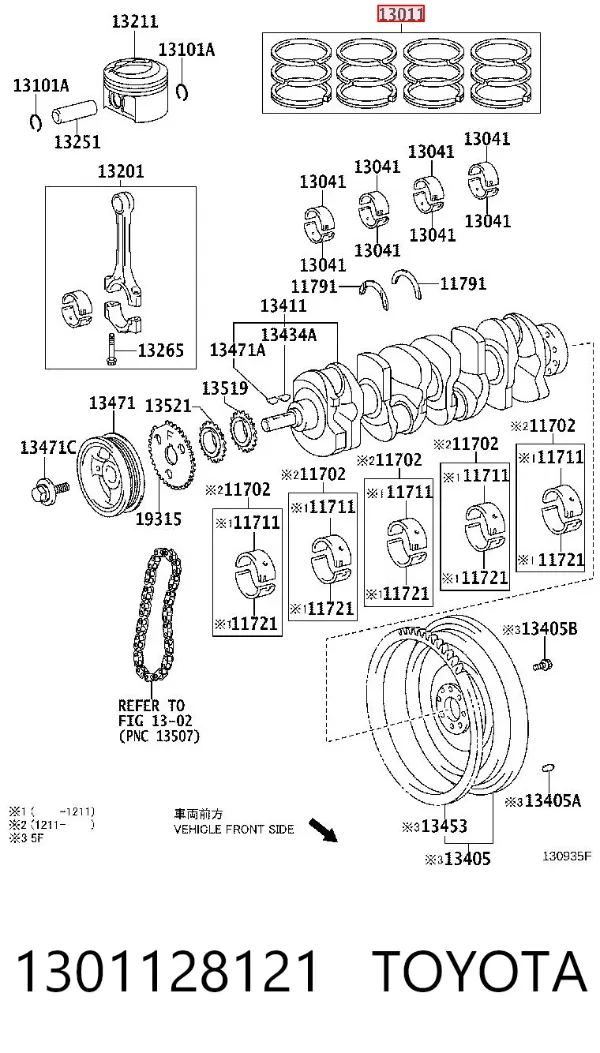 Kit de anéis de pistão de motor, STD. 1301128121 Toyota