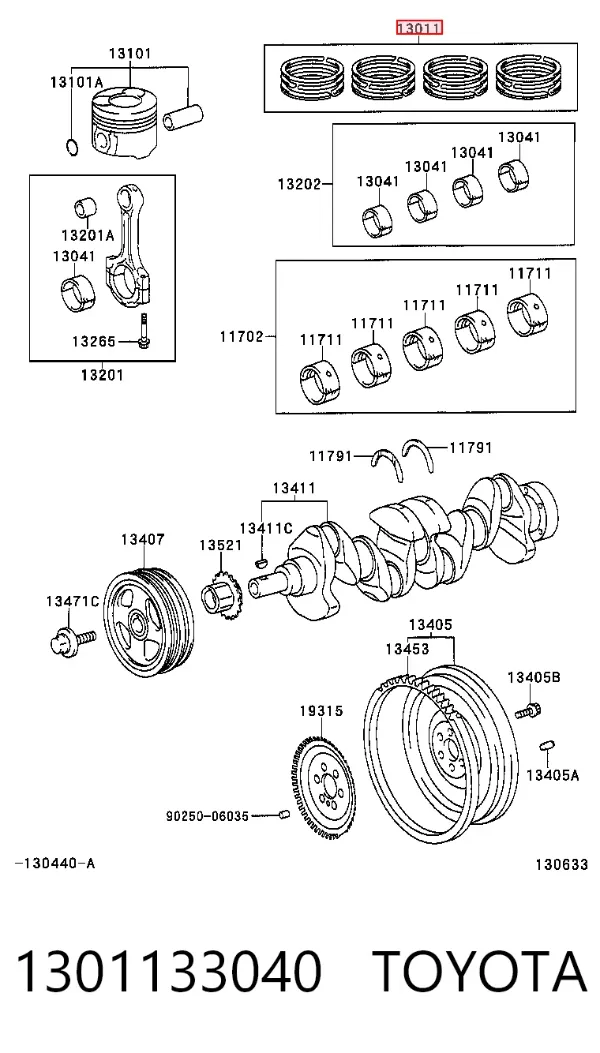Kit de anéis de pistão de motor, STD. 1301133040 Toyota