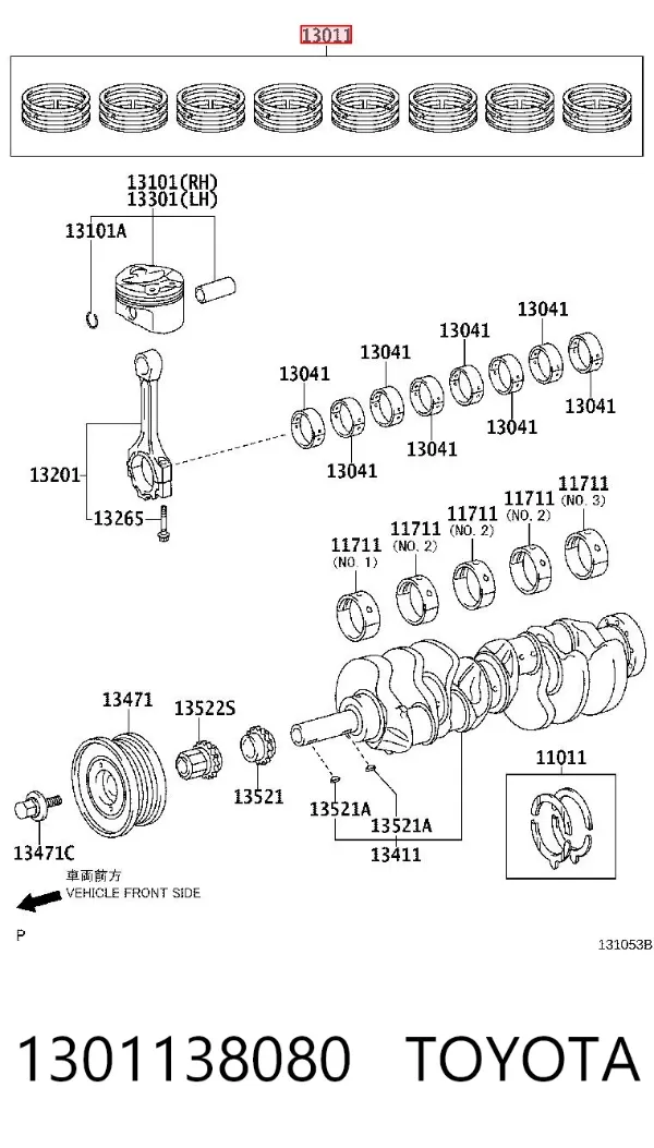 Kit de anéis de pistão de motor, STD. 1301138080 Toyota