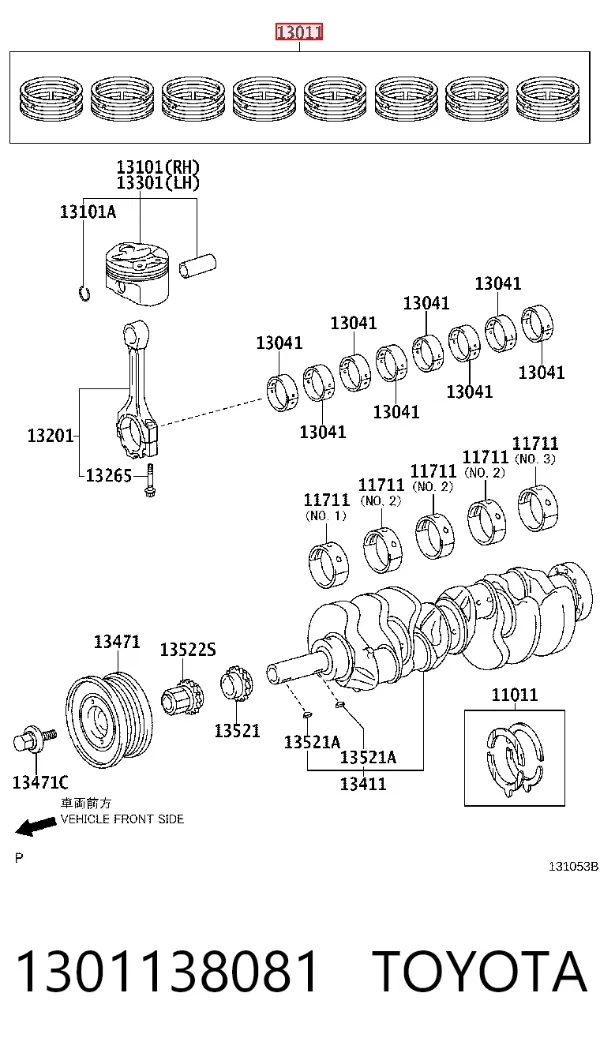 Kit de anéis de pistão de motor, STD. 1301138081 Toyota