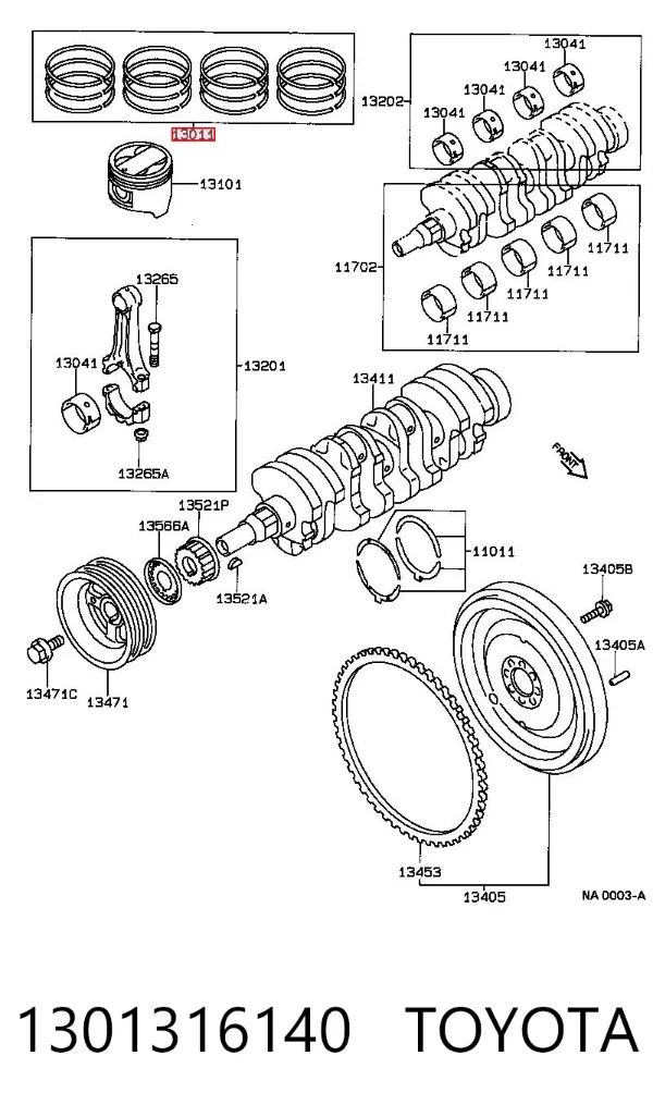 Kit de anéis de pistão de motor, 2ª reparação ( + 0,50) 1301316140 Toyota