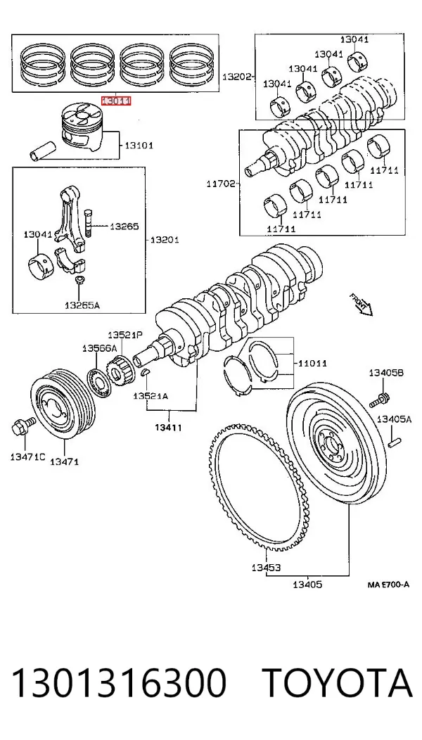 Kit de anéis de pistão de motor, 2ª reparação ( + 0,50) 1301316300 Toyota