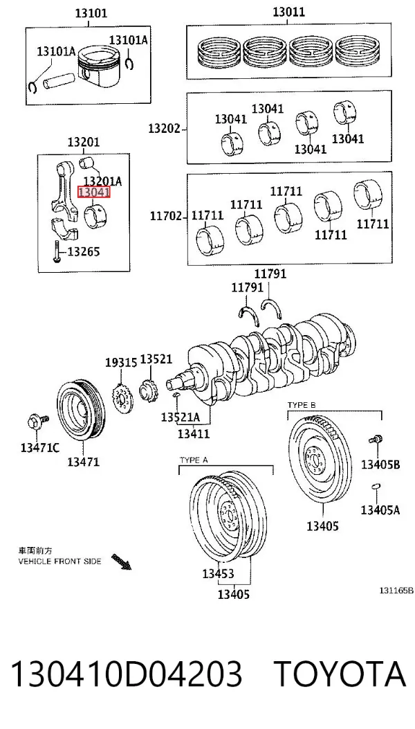 Folhas inseridas de cambota de biela, kit, padrão (STD) 130410D04203 Toyota