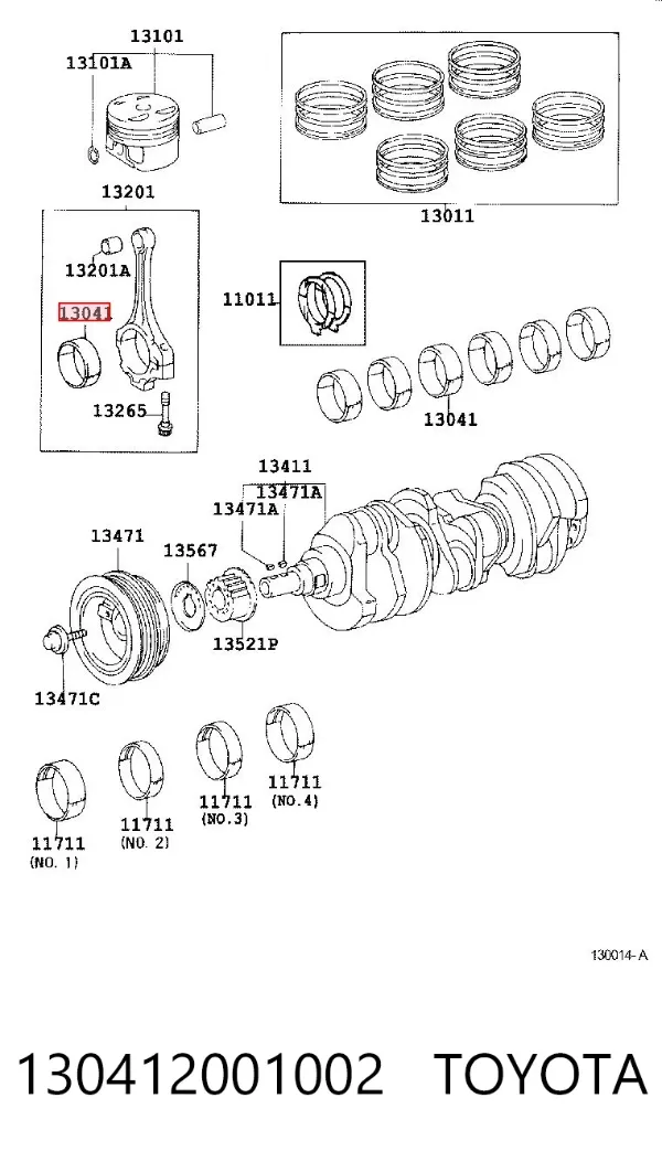 Folhas inseridas principais de cambota, kit, 1ª reparação ( + 0,25) 130412001002 Toyota