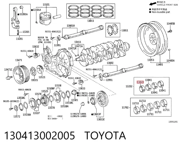 Folhas inseridas principais de cambota, kit, 1ª reparação ( + 0,25) 130413002005 Toyota