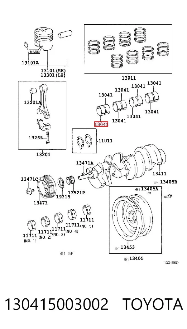 Folhas inseridas principais de cambota, kit, 1ª reparação ( + 0,25) 130415003002 Toyota