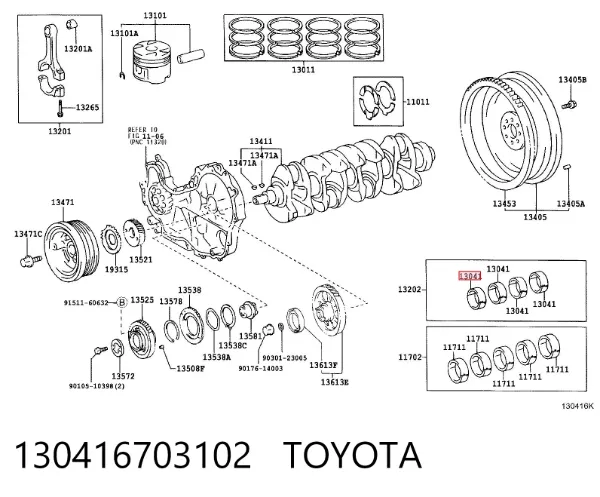 Folhas inseridas principais de cambota, kit, 1ª reparação ( + 0,25) 130416703102 Toyota
