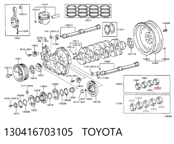 Folhas inseridas principais de cambota, kit, 1ª reparação ( + 0,25) 130416703105 Toyota