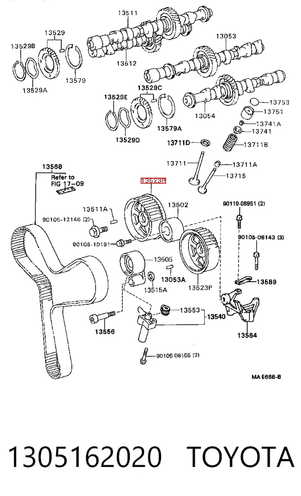 Engrenagem de cadeia da roda dentada da árvore distribuidora de motor 1305162020 Toyota