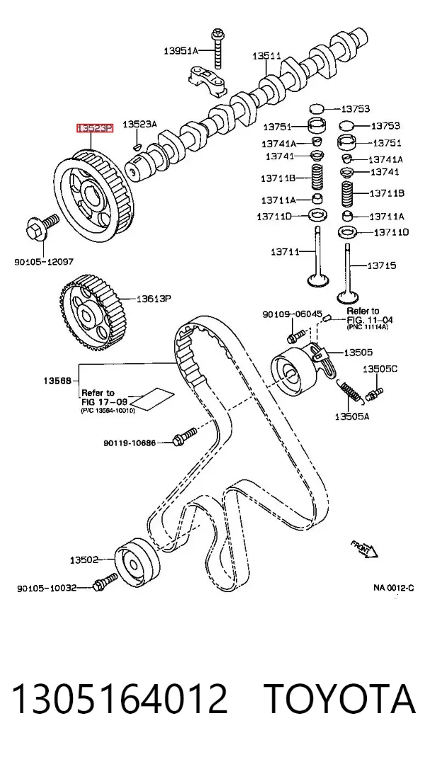 Engrenagem de cadeia da roda dentada da árvore distribuidora de motor 1305164012 Toyota