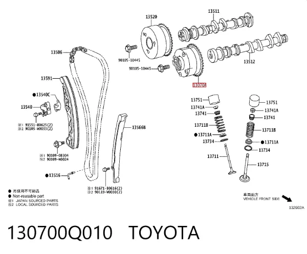 Engrenagem de cadeia da roda dentada da árvore distribuidora de motor 130700Q010 Toyota