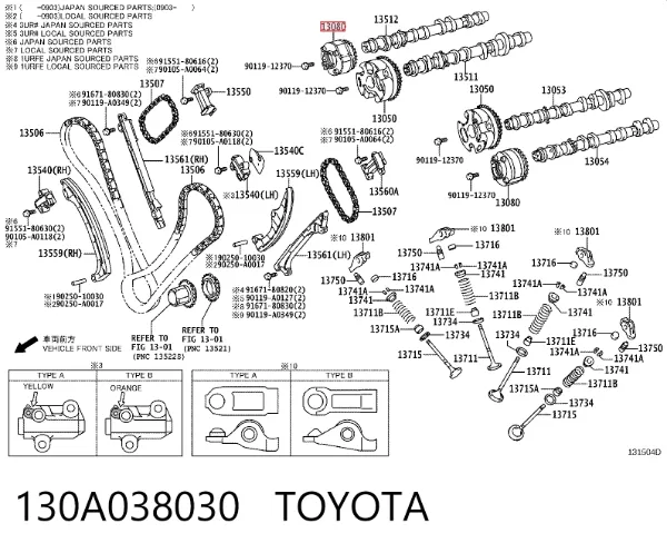Regulador das fases de distribuição de gás 130A038030 Toyota