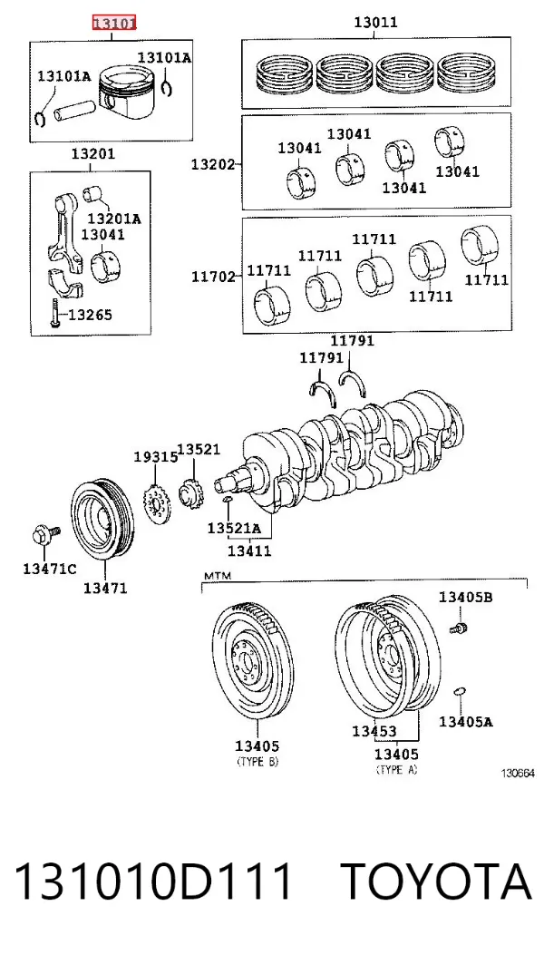 Pistão do kit para 1 cilindro, STD 131010D111 Toyota