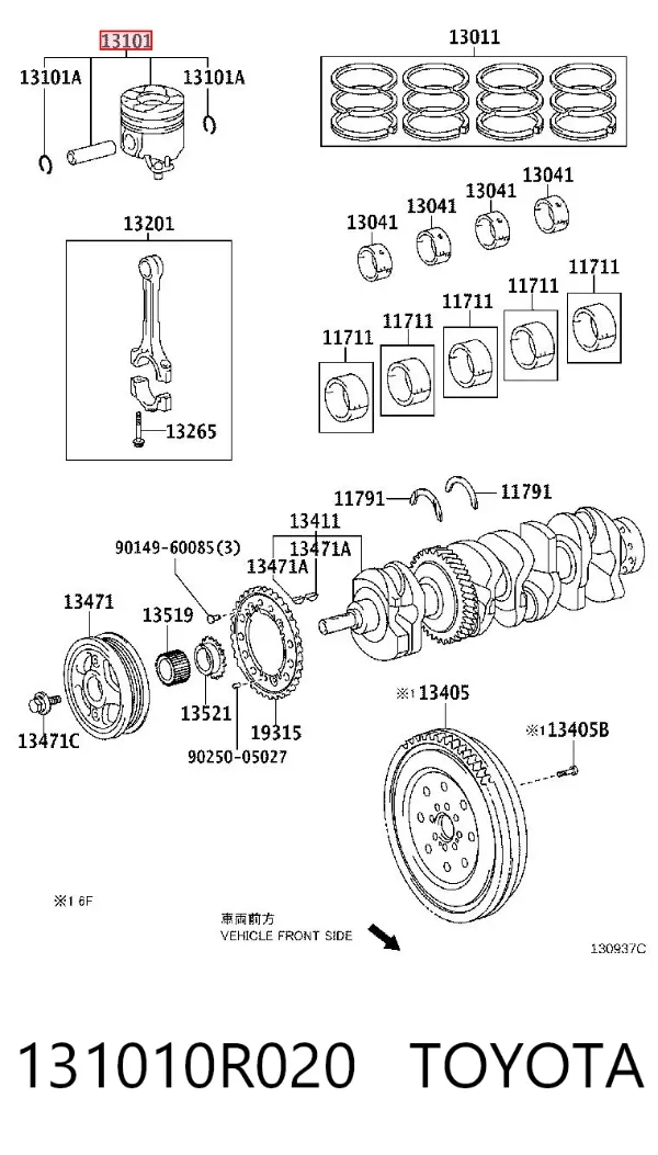 Pistão com passador sem anéis, STD 131010R020 Toyota