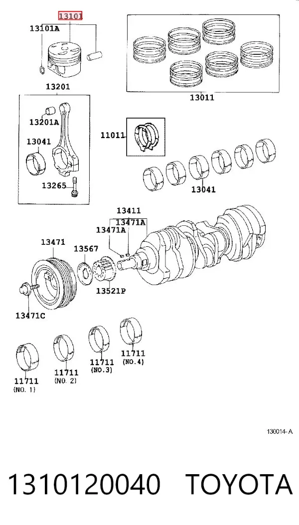 Pistão com passador sem anéis, STD 1310120040 Toyota