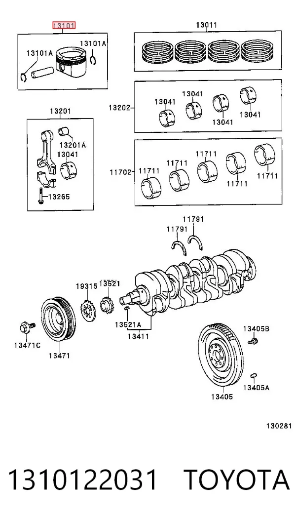 Pistão do kit para 1 cilindro, STD 1310122031 Toyota