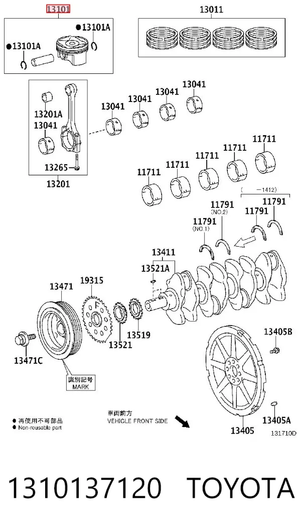 Pistão com passador sem anéis, STD 1310137120 Toyota