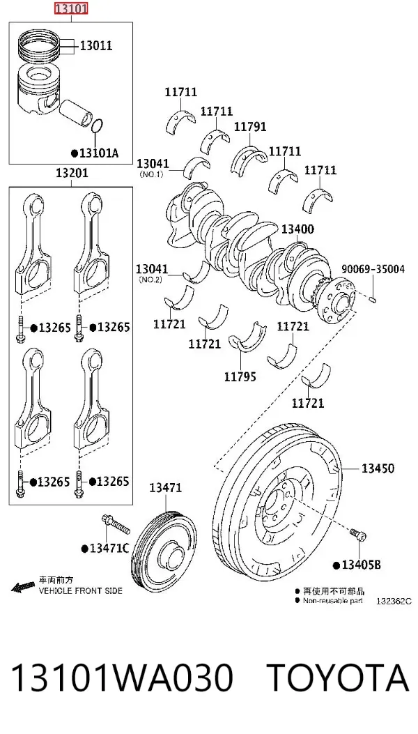 Pistão do kit para 1 cilindro, STD 13101WA030 Toyota