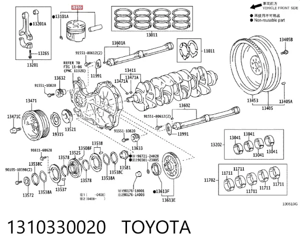 Pistão com passador sem anéis, 2ª reparação ( + 0,50) 1310330020 Toyota