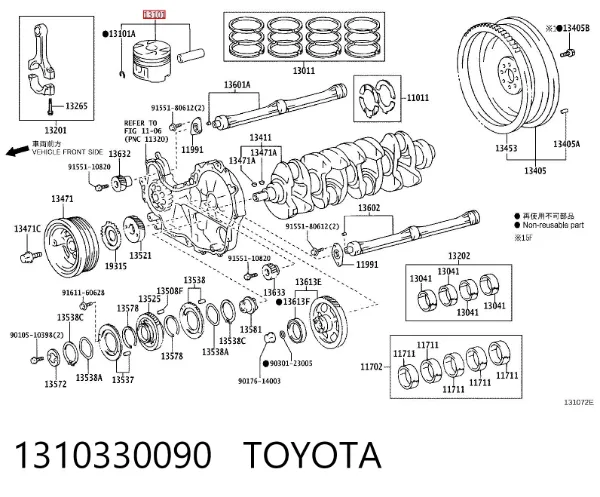 Pistão do kit para 1 cilindro, 2ª reparação ( + 0,50) 1310330090 Toyota