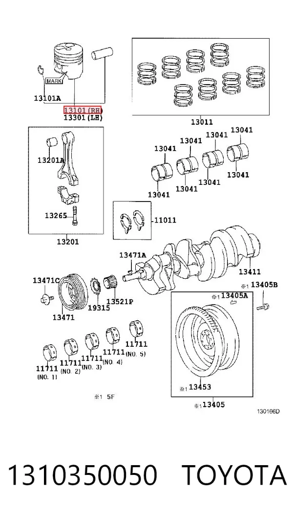 Pistão com passador sem anéis, 2ª reparação ( + 0,50) 1310350050 Toyota