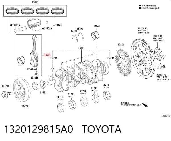 Biela de pistão de motor 1320129815A0 Toyota