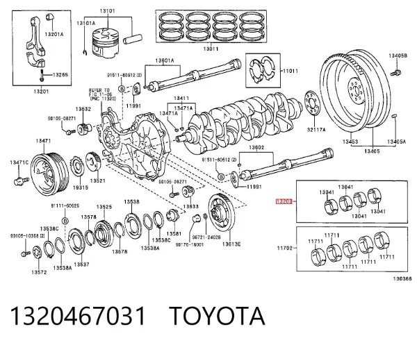 Folhas inseridas de cambota de biela, kit, 1ª reparação ( + 0,25) 1320467031 Toyota