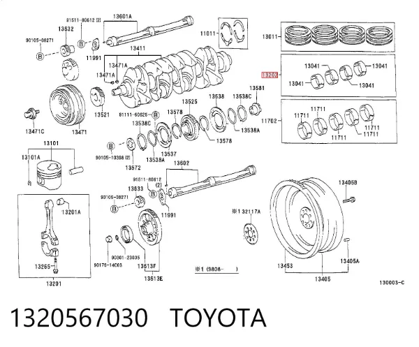 Folhas inseridas de cambota de biela, kit, 2ª reparação ( + 0,50) 1320567030 Toyota