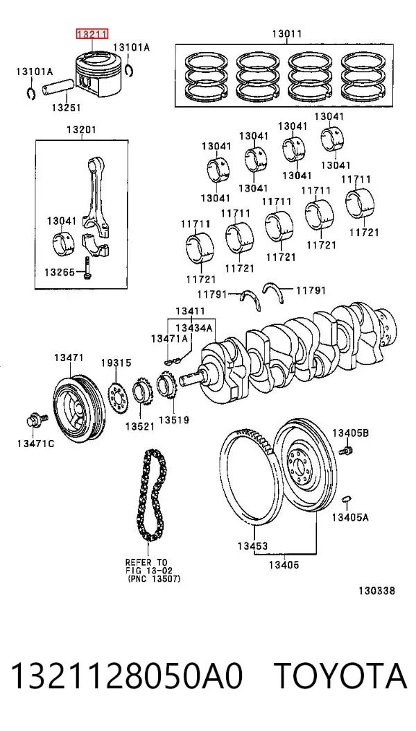 Pistão com passador sem anéis, STD 1321128050A0 Toyota
