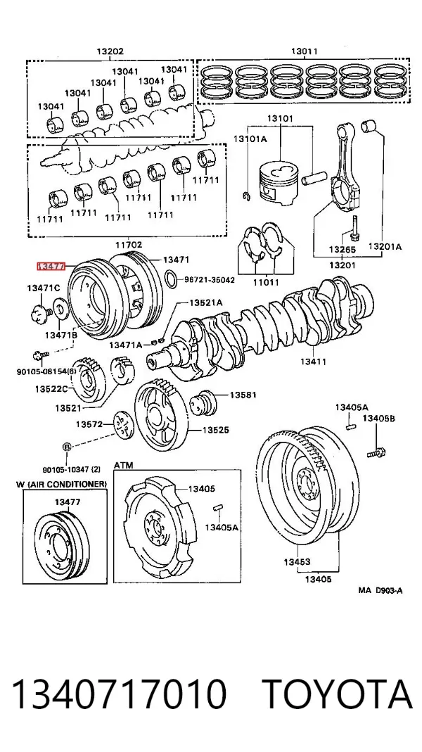 Polia de cambota 1340717010 Toyota