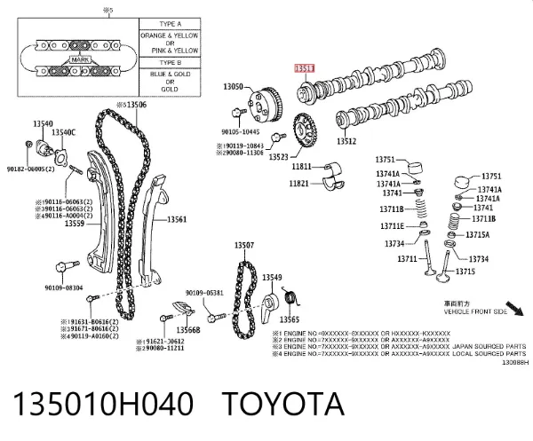 Árvore distribuidora de motor 135010H040 Toyota