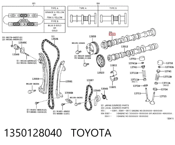 Árvore distribuidora de motor 1350128040 Toyota