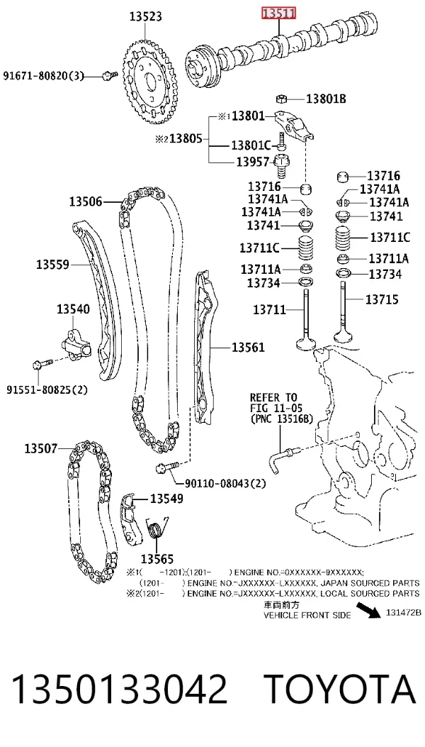 Árvore distribuidora de motor 1350133042 Toyota