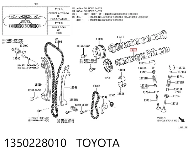 Árvore distribuidora de motor de escape 1350228010 Toyota