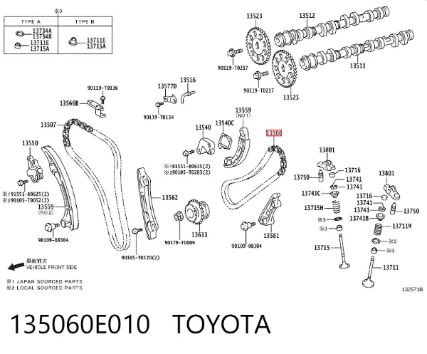 Cadeia superior do mecanismo de distribuição de gás 135060E010 Toyota