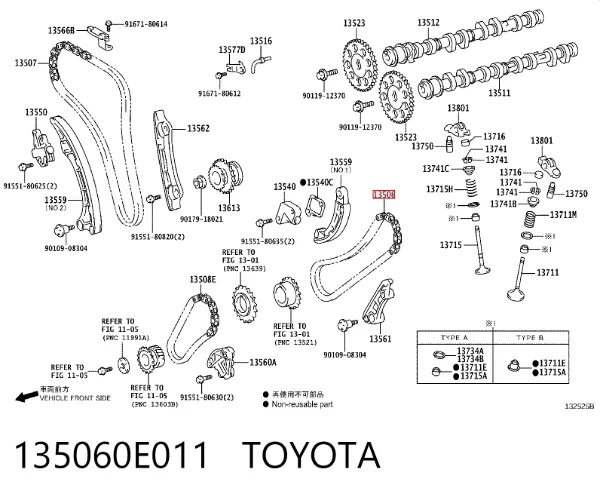 Cadeia superior do mecanismo de distribuição de gás 135060E011 Toyota