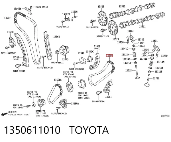 Cadeia superior do mecanismo de distribuição de gás 1350611010 Toyota