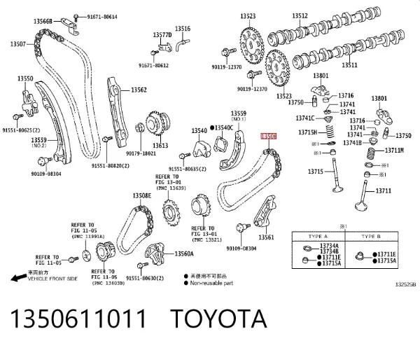 Cadeia superior do mecanismo de distribuição de gás 1350611011 Toyota