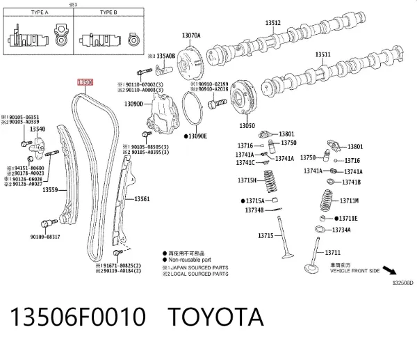 Cadeia do mecanismo de distribuição de gás 13506F0010 Toyota