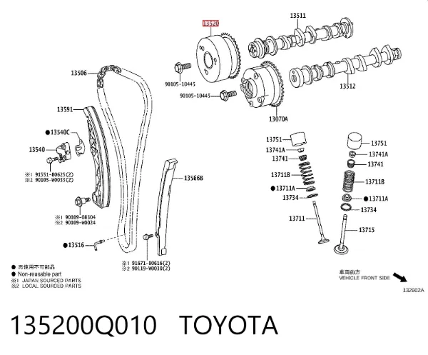 Engrenagem de cadeia de roda dentada da árvore distribuidora de admissão de motor 135200Q010 Toyota