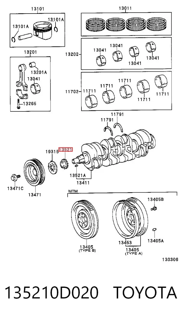 Engrenagem de cadeia da roda dentada de acionamento de cambota de motor 135210D020 Toyota