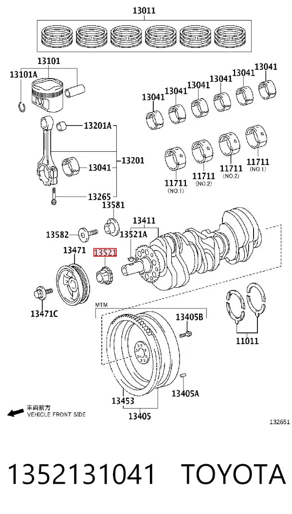 Engrenagem de cadeia da roda dentada de acionamento de cambota de motor 1352131041 Toyota